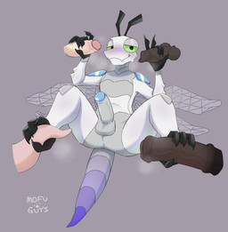 animal_genitalia animal_penis antennae_(anatomy) anthro anus arms_bent balls bedroom_eyes bent_legs biped black_antennae black_claws black_hands black_talons black_toe_claws blue_anus blue_penis blush blush_lines bodily_fluids breath brown_penis canine_genitalia canine_penis cetacean_genitalia cetacean_penis claws dipstick_tail disembodied_penis dragonfly_wings dripping equine_genitalia equine_penis erection exoskeleton feet finger_claws flared_penis foot_fetish foot_play footjob foreskin gangbang genital_fluids genitals glans gloves_(marking) gradient_tail green_eyes green_sclera grey_background grey_balls grey_body grey_exoskeleton grey_penis grey_tail group group_sex half-closed_eyes handjob humanoid_genitalia humanoid_penis knot knotted_penis leg_markings legs_up light looking_at_viewer lying male male/male male_anthro markings medial_ring membrane_(anatomy) membranous_wings multicolored_body multicolored_tail narrowed_eyes nude on_back penile penis penis_size_difference pink_penis precum precum_drip prehensile_feet prehensile_footjob pupils purple_tail_tip raised_arm seductive sex shoulder_pads simple_background smile smirk snout socks_(marking) solo_focus spikes spikes_(anatomy) square_pupils steamy_penis sweat sweatdrop tail tail_markings talonjob talons tapering_penis text toe_claws toes vein veiny_penis white_body white_exoskeleton wings wireframe mofu_guys chev_(vertex) arthropod dragonfly insect 2026 absurd_res artist_name colored digital_drawing_(artwork) digital_media_(artwork) hi_res lighting shaded signature