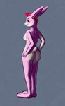 anthro breasts butt female fur hair looking_at_viewer nude pink_body pink_fur side_boob simple_background smile solo standing senshellshark lacey_(senshell) lagomorph leporid mammal rabbit 2017 digital_media_(artwork) hi_res