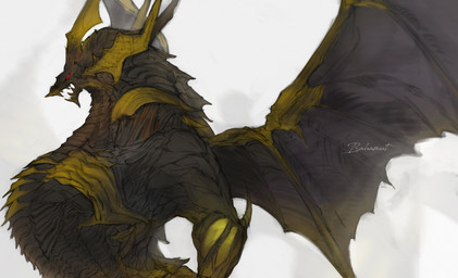 bahamut_(final_fantasy_xiv) dark_body dark_scales feral horn male membrane_(anatomy) muscular muscular_male red_eyes scales simple_background solo teeth text wings yellow_horn yeji_shim final_fantasy final_fantasy_xiv middle_eastern_mythology mythology square_enix bahamut dragon mythological_creature mythological_scalie scalie 2021 absurd_res colored detailed english_text hi_res shaded sketch