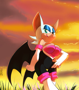 anthro blue_eyeshadow clothing eyeshadow female gloves green_eyes handwear looking_at_viewer makeup membrane_(anatomy) membranous_wings solo sunset wings siberwar sega sonic_the_hedgehog_(series) rouge_the_bat bat mammal 2013 absurd_res hi_res