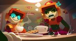 angry anthro beverage blue_eyes clothing coffee coffee_cup container cookie cup floating_head food furniture gloves group handwear machine male police reflection security security_camera shaking shivering slamming smile steam table trio yelling unknown_artist brawl_stars supercell_(company) kit_(brawl_stars) larry_(brawl_stars) larry_and_lawrie_(brawl_stars) lawrie_(brawl_stars) domestic_cat felid feline felis mammal robot absurd_res cel_shading digital_media_(artwork) hi_res lineless official_art shaded brother_(lore) brothers_(lore) sibling_(lore) twins_(lore)