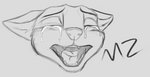 ambiguous_gender anthro bodily_fluids crying disembodied_head eyes_closed fangs open_mouth solo tears teeth tongue mazarku felid feline mammal black_and_grey monochrome signature sketch