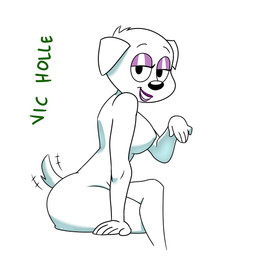 anthro big_butt butt female fur gui sitting solo white_body white_fur vic_holle canid canine canis domestic_dog mammal hi_res