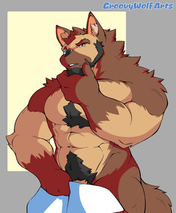 abs anthro barely_visible_genitalia barely_visible_penis bath bathroom beard facial_hair genitals groovywolf male muscular muscular_anthro muscular_male penis solo towel towel_only anonymous_artist daniel_(groovywolf) canid canine canis domestic_dog german_shepherd herding_dog mammal pastoral_dog censored hi_res