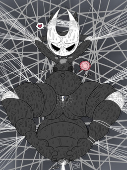 after_sex anthro anus areola arthropod_webbing barefoot black_areola black_body bodily_fluids bound breasts breath butt cum cum_in_vagina cum_inside feet female front_view genital_fluids genitals hands_behind_head hands_tied heart_symbol horn impregnation legs_tied mask membrane_(anatomy) navel nipples nude nude_female ovum ovum_with_heart panting pregnant pregnant_female simple_background solo sperm_cell spider_web spread_legs spreading sweat text thick_thighs tired toes twitching vulva web_bondage toni_oni hollow_knight_(franchise) team_cherry hornet_(hollow_knight) animal_humanoid arachnid arachnid_humanoid arthropod arthropod_humanoid horned_humanoid humanoid insect insect_humanoid spider spider_humanoid 3:4 hi_res signature