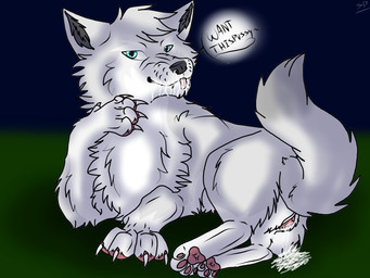 asking asking_viewer bodily_fluids butt cum dialogue female feral fur genital_fluids genitals inviting looking_at_viewer question simple_background smile solo speech_bubble talking_to_viewer text tongue vulva white_body white_fur yes-no_question snow_drift_(artist) canid canine canis mammal wolf 2016 4:3 digital_media_(artwork) english_text hi_res