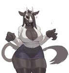 ?! bottomwear clothed clothing collar exclamation_point female fingers goat_ears horn legwear looking_at_viewer miniskirt office_clothing question_mark skirt solo tail thick_thighs thigh_highs nsilverdraws hela_(nsilverdraws) demon demon_humanoid humanoid 2024 digital_media_(artwork) hi_res