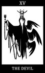 2016 3_wings ambiguous_gender back_wings black_and_white black_border bloodborne border candle candle_on_head card chain cloak clothing container cuff_(restraint) cup digital_drawing_(artwork) digital_media_(artwork) english_text feathered_wings feathers formless_odeon fromsoftware goblet great_ones_(bloodborne) hi_res hip_wings humanoid invisible lit_candle major_arcana monochrome multi_wing number raised_arm restraints roman_numeral shackles silhouette simple_background solo sony_corporation sony_interactive_entertainment spread_wings sunnyclockwork tarot tarot_card text the_devil_(tarot) unusual_wing_placement white_background white_text winged_humanoid wings