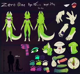 4_toes 5_fingers animal_genitalia animal_penis anthro anus balls black_nose blood bodily_fluids breasts butt canine_genitalia canine_penis chart claws clothing dwarfism equine_genitalia equine_penis erection eyeshadow feet female fingers fur fur_markings genital_fluids genitals green_body green_eyes green_fur hair height_chart humanoid_genitalia humanoid_hands humanoid_penis knot looking_at_viewer makeup markings multicolored_body multicolored_fur nipples nude open_mouth pawpads paws penile penile_spines penis ribbons scar scarf shortstack simple_background smile solo spread_vulva spreading standing tail text toes tongue two_tone_body two_tone_fur vulva white_body white_fur e-01 zero_one canid canine canis mammal wolf zerian_(species) absurd_res digital_media_(artwork) english_text hi_res model_sheet
