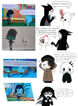 :d :o ^_^ ambiguous_gender ambiguous_humanoid black_clothing black_ears black_eyes black_hair black_hat black_headwear black_jacket black_spikes black_topwear blush blush_stickers bodily_fluids brown_clothing brown_coat brown_topwear chest_eye closed_smile clothed clothed_humanoid clothed_male clothing coat dialogue eyes_closed flower fully_clothed fully_clothed_humanoid fully_clothed_male fur gameplay gesture group hair hand_gesture hands_behind_head happy hat head_spikes headgear headwear hole_in_head jacket looking_aside male male_humanoid mouth_closed nervous nervous_sweat open_mouth parasite plant pointing pointing_down raised_arms red_sclera screencap screencap_redraw small_wings smile speech_bubble spikes spikes_(anatomy) split_color_head sweat talking_to_another text topwear trypophobia vein white_body white_fur white_skin wings jejejunum tomodachi_life tomodachi_life:_living_the_dream ember_(jejejunum) filth_(jejejunum) mumble_(jejejunum) pest_(jejejunum) wither_(jejejunum) animal_humanoid fraid_(species) humanoid nethermare proto-nethermare worm 2026 digital_media_(artwork) english_text hi_res