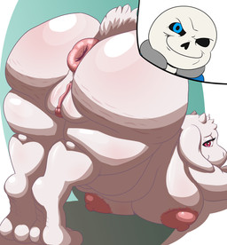 anthro anus belly big_belly big_breasts big_butt big_vulva blush body_blush breast_squish breasts butt cellulite downward_dog downward_dog_pose female genitals huge_belly huge_breasts huge_butt looking_at_viewer meme_face nipples plump_labia presenting presenting_anus presenting_hindquarters presenting_vulva puffy_anus puffy_nipples seductive slightly_chubby slightly_chubby_female squish thick_thighs vulva conditional_dnp ori-doggo asgore_running_over_dess undertale_(series) sans_(undertale) toriel bovid caprine goat mammal absurd_res hi_res meme