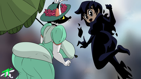 anthro big_breasts big_butt breasts butt clothing dress duo female hat headgear headwear petticoat toughtips adult_swim cartoon_network unicorn:_warriors_eternal june_way melinda_(unicorn:_warriors_eternal) canid canine fox human mammal 16:9 4k absurd_res hi_res widescreen