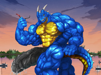 5_fingers abs anthro big_muscles big_penis biped black_penis blue_body bodily_fluids butt erection excessive_genital_fluids excessive_precum fingers flexing flexing_bicep genital_fluids genitals glistening glistening_body holding_object horn huge_muscles huge_penis hyper hyper_genitalia hyper_muscles hyper_penis lake leaking_precum macro male muscular muscular_anthro muscular_male nude partially_submerged penis precum precum_on_penis solo spiked_tail spikes spikes_(anatomy) sunset tail teeth thick_penis vein veiny_muscles veiny_penis yellow_eyes bruce892741 mythology nabalazs dragon mythological_creature mythological_scalie scalie absurd_res hi_res