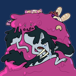 ambiguous_gender black_hair bodily_fluids body_horror candy crying dessert dripping duo fangs food frown goo-connected_lips grey_body grey_skin hair melting not_furry open_mouth pink_body pointy_ears tears teeth toony discount-supervillain adventure_time cartoon_network fionna_and_cake fionna_and_cake_(franchise) cake_the_cat fionna_the_human marshall_lee prince_gumball candy_people_(at) demon domestic_cat felid feline felis food_creature goo_creature humanoid living_candy mammal monster vampire 1:1 alpha_channel digital_media_(artwork)