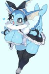 anthro anthrofied big_breasts blue_body blush breasts cleavage clothed clothing cute_fangs fangs female female_anthro headgear kemono looking_at_viewer pokemorph solo tail teeth thick_thighs rikose nintendo pokemon eeveelution generation_1_pokemon pokemon_(species) vaporeon digital_media_(artwork)