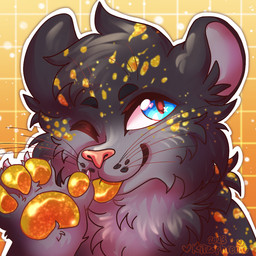 anthro black_body black_fur blep blue_eyes fur grey_body grey_fur male markings one_eye_closed pattern_background pawpads paws simple_background solo tongue tongue_out whiskers wink yellow_background yellow_body yellow_fur yellow_markings yellow_tongue kitzophrenic rye_(loaf) felid feline mammal pantherine snow_leopard 1:1