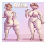 animal_genitalia anthro anus areola big_breasts big_butt blonde_hair blush breasts butt female freckles genitals green_eyes hair horn huge_breasts huge_butt nipples nude puffy_anus pussy simple_background solo text thick_thighs brownieclop ryha_(brownieclop) bovid bovine cattle mammal absurd_res digital_media_(artwork) hi_res model_sheet