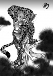 abs biceps bottomwear clothed clothing dagger fur leopard_spots loincloth male markings melee_weapon muscular muscular_male pecs plant pose solo spots standing sword tail topless tree underwear weapon wood gweek felid leopard mammal pantherine monochrome