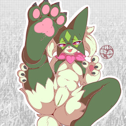 anthro breasts clothed clothing eyelashes feet female foot_fetish foot_focus fur genitals green_body green_fur hair humanoid_feet looking_at_viewer offering_to_viewer pawpads paws plantigrade presenting simple_background solo spread_legs spreading tail toes vulva sharalythesheep nintendo pokemon domestic_cat felid feline felis generation_9_pokemon mammal meowscarada pokemon_(species) absurd_res digital_media_(artwork) hi_res