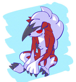3_claws abstract_background ambiguous_gender anthro blue_background claws ear_markings feet floppy_ears fur gloves_(marking) hair markings multicolored_body multicolored_fur pupils red_body red_ears red_eyes red_pupils red_sclera simple_background sitting snout solo toe_claws white_background white_body white_hair momensarada nintendo pokemon generation_7_pokemon lycanroc midnight_lycanroc pokemon_(species) 2022 absurd_res colored hi_res
