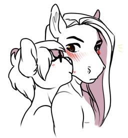 ambiguous/ambiguous ambiguous_gender anthro blush brown_eyes duo eyes_closed eyewear glasses heart_symbol kissing nude simple_background smile redpixie canid canine equid equine horse mammal
