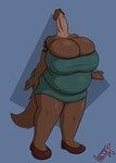 anthro belly_overhang big_breasts bird_dog bodily_fluids breasts brown_arms brown_breasts brown_legs brown_penis brown_tail canid canine canis cleavage cleavage_overflow clothed clothing dickneck domestic_dog dress erection female footwear genital_fluids genitals green_clothing hi_res huge_breasts hunting_dog labrador lonnyk mammal overweight penis precum retriever signature solo sonia_(lonnyk) tail unusual_anatomy unusual_genitalia_placement unusual_penis_placement vein veiny_penis what why