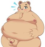 anthro balls belly big_belly blush brown_body flaccid genitals green_eyes kemono male moobs navel nipples obese obese_male overweight overweight_male penis simple_background solo white_background kusosensei inigo_(kusosensei) bear mammal 2023 censored hi_res