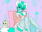 accessory anthro clothing cosplay female hair_accessory hair_pom legwear pom_(decoration) pom_accessory solo thick_thighs thigh_highs mimechan vocaloid hatsune_miku mime_(mimechan) ailurid mammal red_panda 4:3 pastel_theme