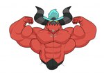 abs biceps blue_hair chest_tuft claws eyebrows flexing hair horn male muscular muscular_humanoid muscular_male pecs red_body solo tuft yellow_eyes dumbandgreen sega sonic_the_hedgehog_(series) the_deadly_six zavok alien humanoid zeti