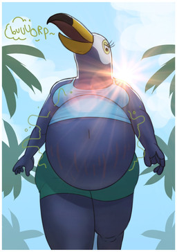 anthro beak belly big_belly breasts burping eyelashes female huge_belly lens_flare low-angle_view navel palm_tree plant rumbling_stomach solo sound_effects sun thick_thighs tree sodiux netflix tuca_and_bertie tuca_(tuca_and_bertie) avian bird toco_toucan toucan true_toucan hi_res