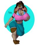 anthro big_bulge breasts bulge cleavage clothed clothing collar curvy_figure detailed_bulge genital_outline gynomorph huge_bulge hyper hyper_bulge intersex penis_outline solo voluptuous yaudizz lagomorph leporid mammal rabbit absurd_res hi_res