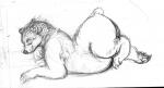 butt female feral nude overweight overweight_female overweight_feral paws semi-anthro simple_background slightly_chubby smile solo oddwilds bear mammal 2014 graphite_(artwork) monochrome sketch traditional_media_(artwork)