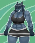 abs big_breasts bodily_fluids bottomwear breasts cleavage clothed clothing female hair horn muscular solo sweat thick_thighs topwear vivian_(blackbetty) weights wide_hips blackbetty demon humanoid imp 4:5 hi_res