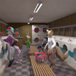 anthro anus balls bent_over black_body black_scales blue_body blue_eyes blue_scales butt casual_nudity clothing digitigrade erection exhibitionism female fur genitals grey_body grey_fur group inside laundromat low_poly male masturbation nude penis public public_masturbation public_nudity scales shocked tan_body tan_fur undressing voyeur mikrofagi jack_(jackwolf) american_opossum canid canine canis lagomorph leporid lizard mammal marsupial rabbit reptile scalie wolf 1:1 3d_(artwork) 3d_animation animated digital_media_(artwork) long_playtime no_sound webm