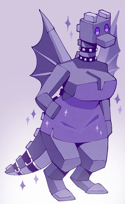 accessory anthro anthrofied bare_shoulders belt big_breasts big_wings black_belt black_wings blocky_body blocky_snout breast_squish breasts cleavage clothed clothing collar countershade_tail countershading digitigrade dot_eyes dress expressionless eyelashes female female_anthro furgonomics gradient_background grey_body grey_horn hairless hand_on_hip horn long_neck membrane_(anatomy) membranous_wings mouthless multiple_collars neutral_expression non-mammal_breasts polygonal_body purple_clothing purple_dress purple_eyes short_dress side_boob simple_background simple_eyes small_waist solo sparkles spiked_collar spiked_tail spikes spikes_(anatomy) square_breasts square_head squish tail tail_accessory tailband tall thick_thighs tight_clothing tight_dress toony wide_hips wings wolfertinger microsoft minecraft mojang mythology xbox_game_studios dragon ender_dragon mythological_creature mythological_scalie scalie 2023 cel_shading full-length_portrait hi_res portrait shaded