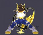 anthro boots bulge clothing electricity electricity_manipulation elemental_manipulation footwear fur hair hair_over_eyes male shoes simple_background solo tail thunder dragon_ball nintendo pokemon busbar generation_1_pokemon pokemon_(species) raichu 2021