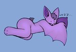 3_toes ambiguous_gender anthro blue_background eyebrows eyelashes eyes_closed feet fur hindpaw paws pillow prick_ears purple_body purple_fur scut_tail short_tail simple_background sleeping solo sound_effects tail toes vowelless vowelless_sound_effect winged_arms wings zzz dreamscreep orchid_(pantherlilly) bat mammal colored hi_res shaded soft_shading