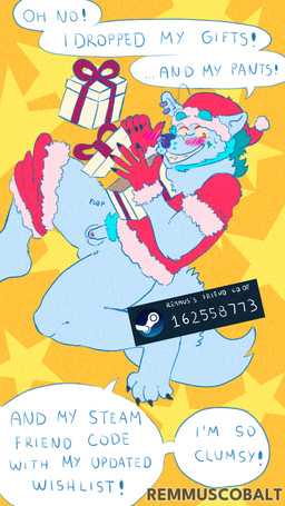 anthro balls blush caught clothed clothing embarrassed exhibitionism flaccid foreskin genitals holidays humiliation male male/male nude pantsless penis public solo remmus_cobalt christmas remmus_cobalt_(character) canid canine canis domestic_dog hybrid mammal wolf wolfdog absurd_res hi_res