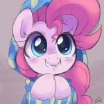 blue_eyes clothing female hair hoodie pink_hair simple_background smile solo topwear steffy-beff friendship_is_magic hasbro my_little_pony pinkie_pie_(mlp) earth_pony equid equine horse mammal pony 1:1 2014 bust_portrait hi_res portrait