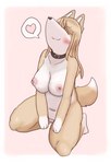 anthro areola blush breasts collar collar_only female genitals hair heart_symbol kneeling navel nipples nude pussy tail ganghandog canid canine canis domestic_dog mammal