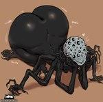 big_butt biped black_body butt fingers heart_symbol huge_butt looking_at_viewer multi_eye not_furry nude pupils simple_background smile solo text thick_thighs three-quarter_view wide_hips ze_blackball.d the_baptist_(ze_blackball.d) humanoid absurd_res hi_res