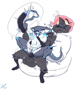 abdominal_bulge ahoge anal anal_penetration animal_genitalia animal_penis anthro anthro_on_anthro anthro_penetrated anthro_penetrating anthro_penetrating_anthro balls big_balls big_breasts biped black_body black_genitals black_penis blue_blush blue_eyes blue_genitals blue_nipples blush bodily_fluids breasts clitoris cum cum_inside duo ejaculation equine_genitalia equine_penis erection feathers female female_anthro female_penetrated flared_penis genital_fluids genitals hair heart_symbol internal male male/female male_anthro male_penetrating male_penetrating_anthro male_penetrating_female nipples non-mammal_breasts nude penetration penile penile_penetration penis penis_in_ass sex tail tongue vulva lc79510455 avian cobra reptile scalie snake hi_res