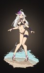 breasts clothing collar female hair humanoid_pointy_ears long_hair looking_at_viewer not_furry pointy_ears skinny slim small_breasts small_waist smile solo swimwear thigh_gap shuuko elf humanoid absurd_res hi_res