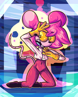 abstract_background anthro clothed clothing eyewear female fully_clothed glasses hair kneeling nerd pink_body pink_hair scientist solo surprised aks muffin_(goommymuffin) mammal mouse murid murine rodent 4:5 absurd_res hi_res