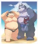 3_eyes anthro beach belly bodily_fluids clothing duo eyewear goggles male multi_ear multi_eye navel nipples overweight overweight_human overweight_male seaside speedo sweat swimwear tusks ayame42612 lifewonders tokyo_afterschool_summoners chubby_protagonist_(tas) protagonist_(tas) tsathoggua_(tas) human mammal 2019 pillarbox