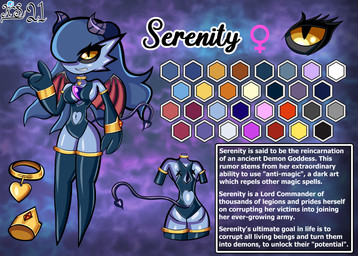 3_fingers black_sclera blue_body blue_hair breasts choker clothed clothing corruption female fingers fusion grin hair hair_over_eye heart_choker horn jewelry long_hair looking_at_viewer medium_breasts membrane_(anatomy) membranous_wings necklace not_furry one_eye_obstructed pokemon_fusion pupils purple_background simple_background skimpy slit_pupils smile solo spade_tail tail text wings yellow_eyes kuperseeper nintendo pokemon serenity_(kuperseeper) demon gardevoir generation_3_pokemon humanoid pokemon_(species) 2021 english_text hi_res model_sheet signature