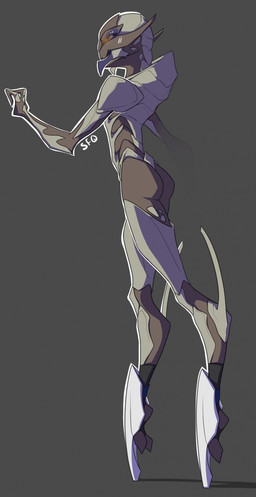 ballet clothing dance_shoes dancewear en_pointe feet female fingers footwear grey_background grey_body nude orange_eyes pointe_shoes shoes simple_background solo stickfigurequeen bioware electronic_arts mass_effect alien humanoid turian 2015 digital_media_(artwork) hi_res