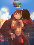 2023 abs anthro ape arena areola arm_hair armpit_hair barazoku barrel biceps big_bulge big_muscles big_pecs biped blue_background blush body_hair brown_body brown_fur bulge carrying_another clothed clothing container countershading day detailed_bulge donkey_kong_(character) donkey_kong_(series) erect_nipples erection erection_under_clothing fur genital_outline gorilla hairy hand_on_hip haplorhine holding_container holding_object huge_bulge huge_muscles illumination_entertainment koko2unite looking_at_viewer low-angle_view male mammal manly moobs muscular muscular_anthro muscular_male muscular_thighs navel necktie nintendo nipples obliques pecs penis_outline pinup pose primate pubes simple_background sky smile smirk solo standing teeth tenting the_super_mario_bros_movie thong topless topless_male underwear vein veiny_muscles