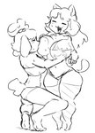 anthro big_breasts blush bodily_fluids bra breast_play breast_suck breasts clothed clothing duo eyes_closed female female/female fur nipples open_mouth simple_background sucking sweat thick_thighs topwear underwear tommyowo animal_crossing nintendo undertale undertale_(series) isabelle_(animal_crossing) temmie_(undertale) canid canine canis domestic_dog felid feline mammal shih_tzu tem toy_dog crossover hi_res monochrome