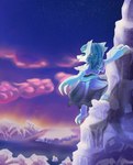 anthro claws clothed clothing detailed_background female glacier ice ice_hair rock_climbing solo sunset zody300 nintendo pokemon alice_(theassumingmage) alolan_form alolan_sandslash generation_7_pokemon mammal pokemon_(species) regional_form_(pokemon) hi_res